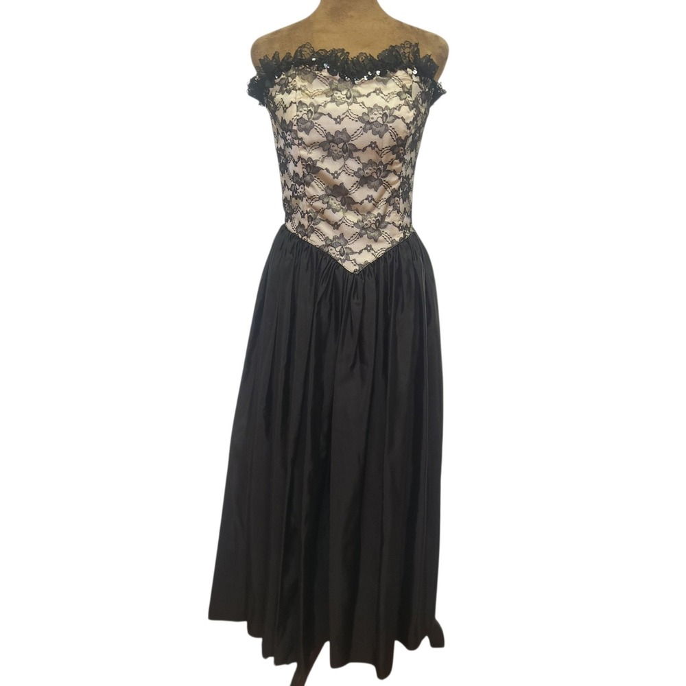 Vintage 80s Lace Formal Dress Dark Coquette Romantic Goth Vampire Whimsigoth S